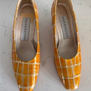 Bandolino Orange Heels with Geometric Pattern